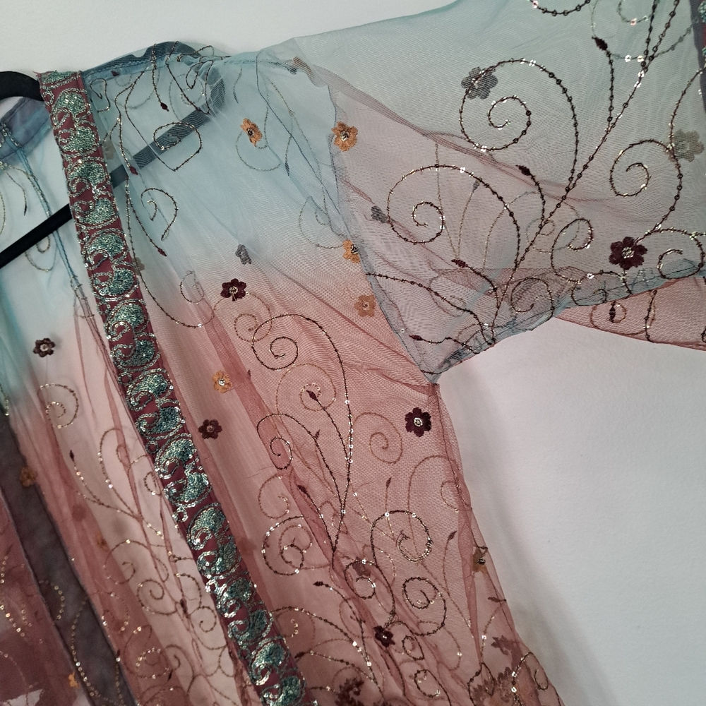 Handmade Upcycled Kimono – Sheer Sari Fabric Duster ✨🌸 - Picture 3 of 6